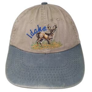 Sportsman Baseball Cap Beige Blue OS Idaho Embroidered Deer Buck Slideback Hat
